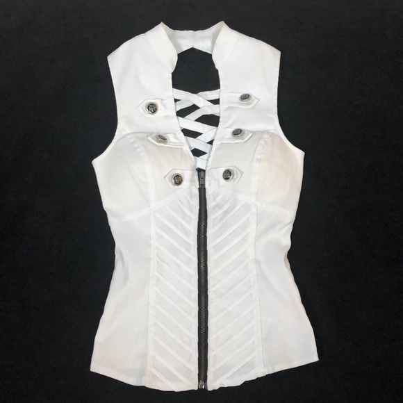 Lydia USA Tops - Lydia USA Fitted White Pleated Vest, S